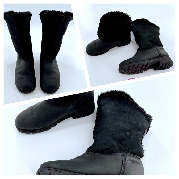 Sorel Black Leather Winter  Pull on Womens Boots size 6 - Picture 1 of 15